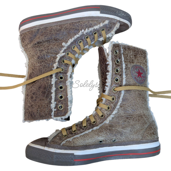 Converse RARE 2006 XHI 12 Eyelet Calf High Leather Wool Lined Boot Womens 10 - Picture 10 of 13